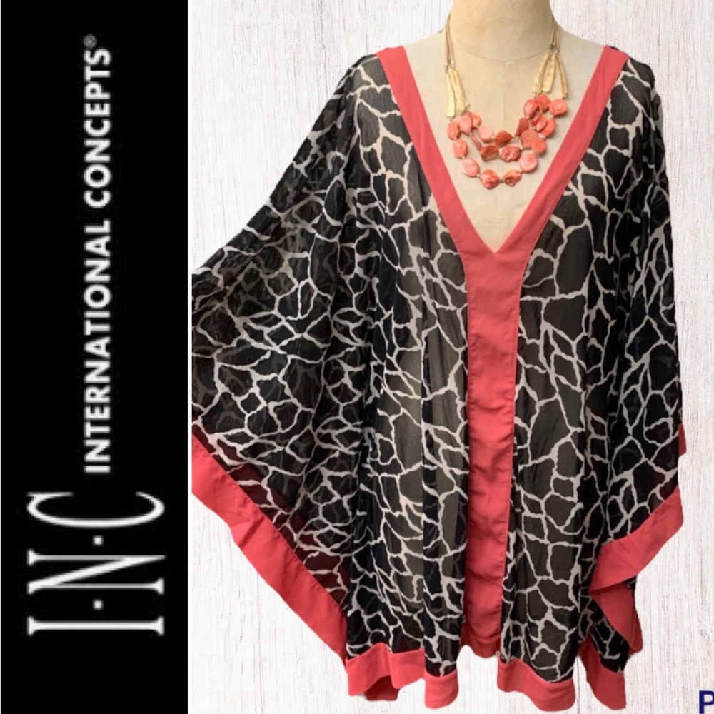 “Inc Beach” prt pullover seamed kimono cover-up- L